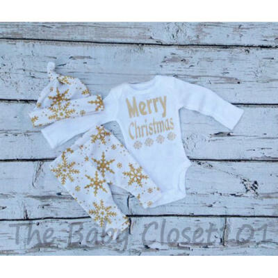 

UK New Merry Christmas Clothes Infant Newborn Baby Girl Leggings Outfit Playsuit