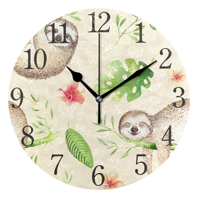 

Wall Clock Baby Animals Sloth Round Wall Clock Arabic Numerals Design