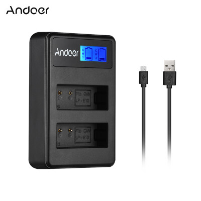 

Andoer LCD2-LPE10 Compact Dual Channel LCD Camera Battery Charger USB Input LCD Display for Canon LP-E10 Camera Battery for Canon