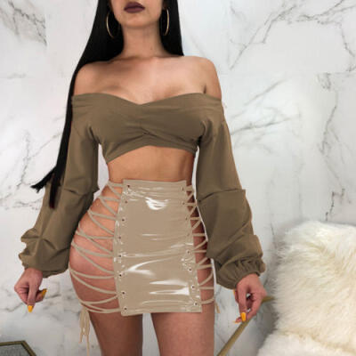 

Fashion Women Sexy Bandge Leather High Waist Pencil Bodycon Short Mini Skirts