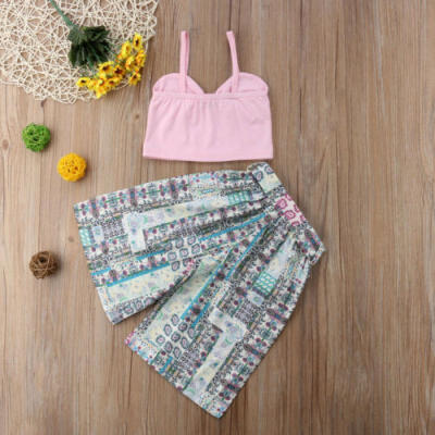 

2PCS Kids Baby Girl Summer Clothes Bow Tie VestLoose Floral Pants Leggings Set