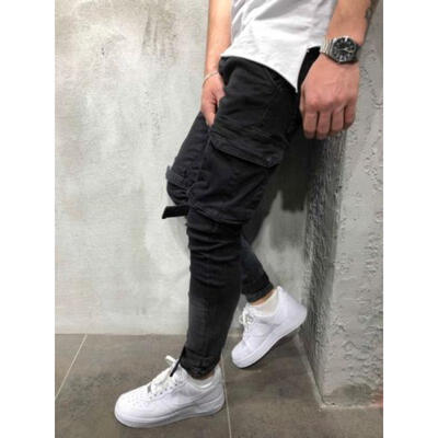 

Mens Slim Fit Urban Straight Leg Trousers Casual Pencil Jogger Cargo Pants