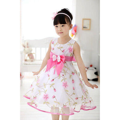 

New Kids Children Girls BowKnot Floral Princess Party Dress For 2-13 Years