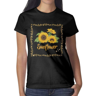 

Lovely Sunflower Decor Womens Black t Shirts Custom Women Cotton tee Shirt
