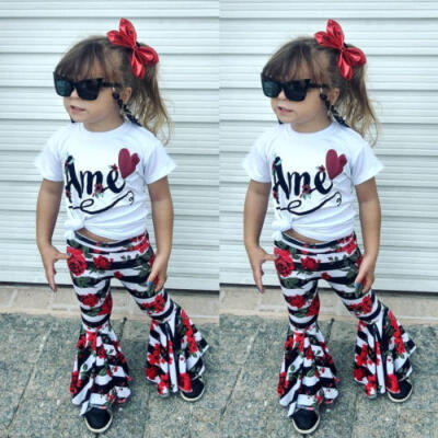 

Toddler Kids Baby Girls Stripe Flower Bell-Bottoms Long Pants Leggings Trousers