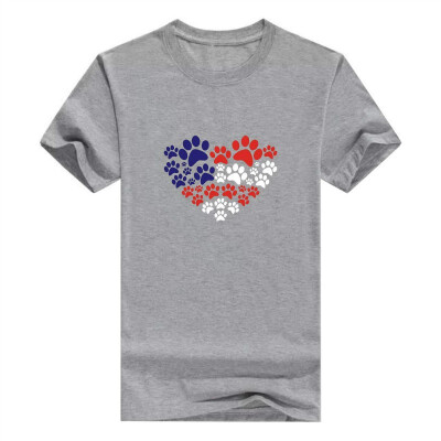 

Animal Lover Cat Dog PAW Prints Heart USA Flag Mens T-Shirt