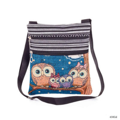 

Owl Printed Canvas Zipper Shopper Shopping Bag WomenS Tote Handbag Shoulder Bag