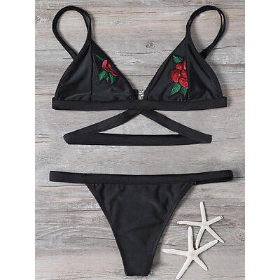 

Women Bikini Set Swimwear Bandage Suit Swimsuit Push-up Padded Bra Bathing Black