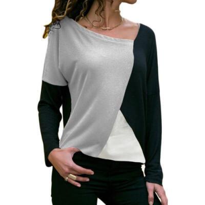 

UK Stock Women Lady Long Sleeve Stitching Loose Blouse Casual Summer Top T Shirt