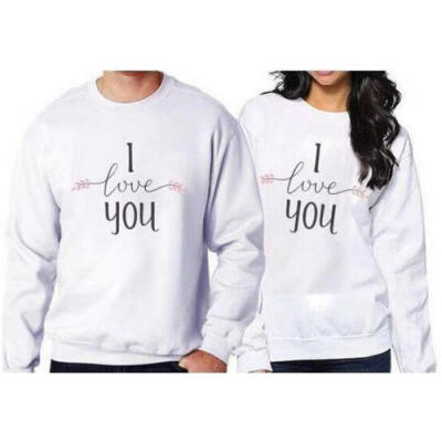 

Mens Women Slim Fit " I Love You" Print Casual Sweatshirt White S-3XL Fashion