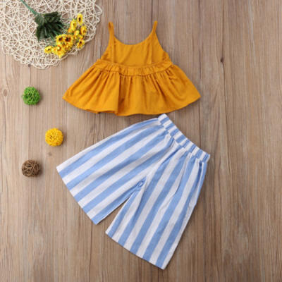 

Kids Toddler Baby Girls Outfits Backless T-shirt Tops Pant Stripe Clothes Set