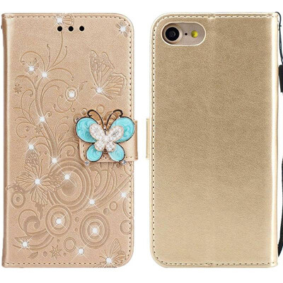 

MOONCASE Apple iPhone 78 Butterfly Rhinestone Embossed Leather Case - Gold