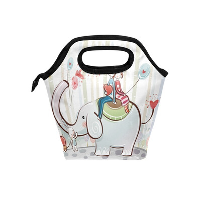 

Lunch Tote Bag Couple And Elephant Travel Picnic Insulated Lunch Handbags Portable Zipper Lunch Bag Box
