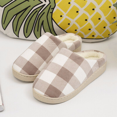 

Outdoor Cotton Slippers Women Non-slip Warm Thick Bottom Couple Male Cute Students Indoor&Outdoor Winter Plaid