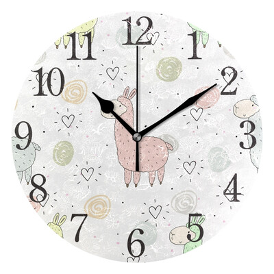 

Wall Clock Funny Llama Round Wall Clock Arabic Numerals Design