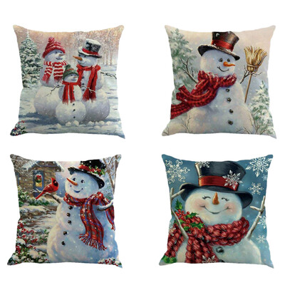 

UpperX 4pcs Happy Christmas Pillow Cover Decorative Cotton Linen Sofa Cushion Cover Pumpkin Ghosts PillowcasesChristmas snowman