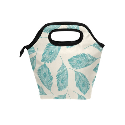 

Lunch Bag Tote Bag Green Feather Travel Picnic Organizer Lunch Holder Handbags Lunch Bag Box for Office
