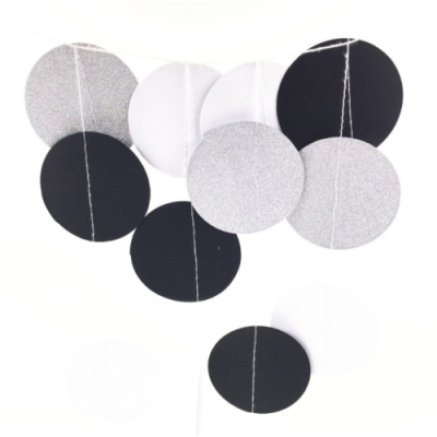 

10 FT Black&Gold Glitter Circle Polka Dots Paper Garland Party Decor Banner