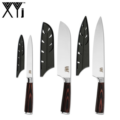 

XYj 3pcs Kitchen Stainless Steel Knives Free Covers Chef Santoku Utility Knives Meat Cooking Tools