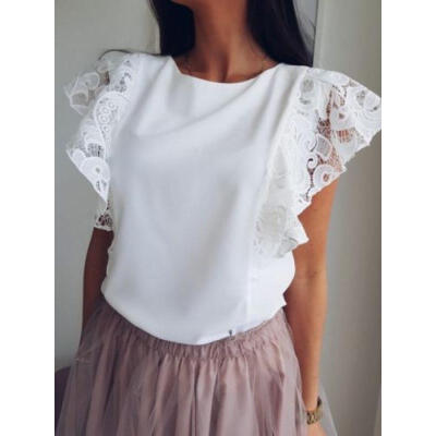 

UK Womens Chiffon Lace Casual T-Shirt Ladies Summer Loose Tops Blouse Size 6-14