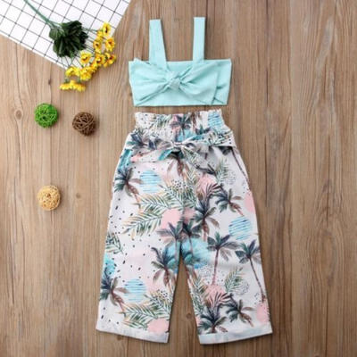 

Toddler Kids Baby Girls Outfits Clothes Strap Bowknot TopsLong Pants 2PCS Sets
