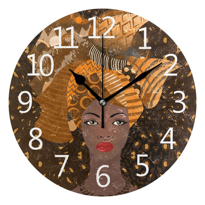 

Wall Clock Young African Woman Round Wall Clock Arabic Numerals Design