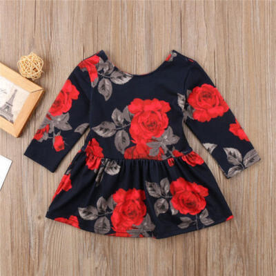 

Newborn Baby Girls Floral Long Sleeve Party Pageant Prom Dress Clothes Casual