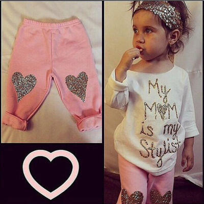 

2PCS Toddler Kids Baby Girls Outfits Clothes T-shirt Tops Long Pants Trousers