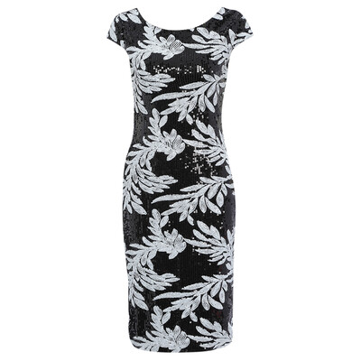 

Sexy Round Collar Cap Sleeve Backless Sequins Slit Zipper Women Bodycon Dress