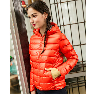 

Intercrew light down jacket female 2018 winter new womens fashion casual Korean version of the thin section hooded light down jacket female ICR4UD52A orange XXL