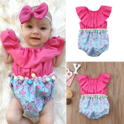 

Newborn Kids Baby Girl Clothes Flamingo Romper Bodysuit Playsuit Sunsuit Outfit