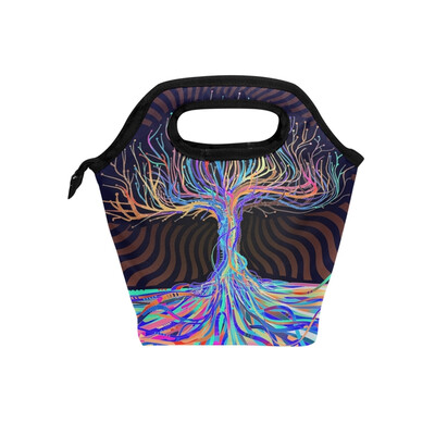 

Lunch Tote Bag Colorful Tree Travel Picnic Insulated Lunch Handbags Portable Zipper Lunch Bag Box