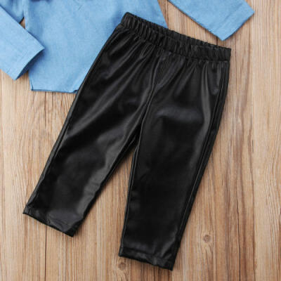 

Fashion Toddler Kids Girls Tops Shirt Skinny Leather Pants Outfits Set Clothes