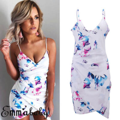 

Boho Womens Summer Mini Dress Ladies V Neck Holiday Beach Party Floral Sundress