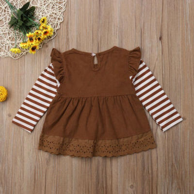 

Coffee Butterfly Long Sleeve T-shirt Tunic Top Casual Mini Dress Baby Girls 0-4Y
