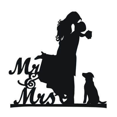 

UpperX Cake Topper with Dog Pet Mr & Mrs Bride&Groom Silhouette funny wedding cake topper