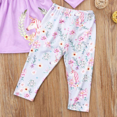 

USA Stock Toddler Kid Girl Unicorn Top Blouse Pants Leggings Outfits Set Clothes