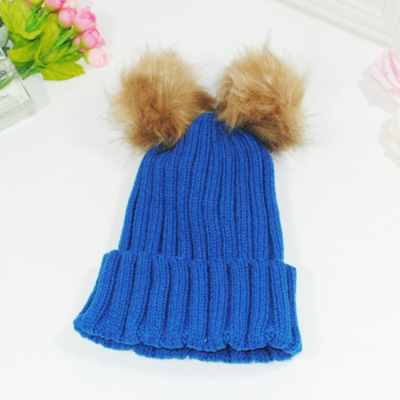 

UK Stock Baby Kids Fur Pom Bobble Cap Autumn Warm Knit Beanie Hat 2017 Fashion