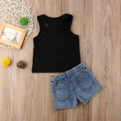 

2PCS Summer Kids Baby Girl Sleeveless Tank Top T ShirtShorts Clothes Outfit Set