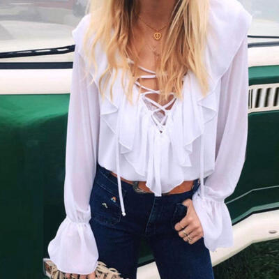 

UK Womens Off Shoulder V Neck Chiffon T-Shirt Ladies Summer Casual Tops Blouse