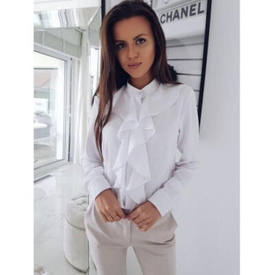 

Women Summer Long Sleeve Blouse Ruffle Front Shirt Ladies Office Chiffon Tops