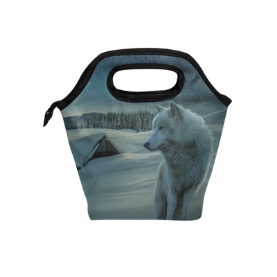 

Lunch Bag Wolf In Moonlight Tote Travel Picnic Insulated Handbags Portable Zipper Lunch Bag Box