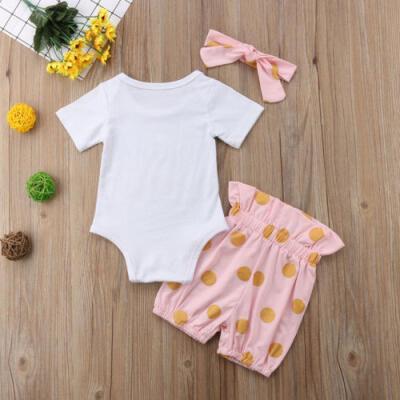 

Newborn 3PCS Baby Girls Cotton Bodysuit Romper Top Shorts Outfits Set Clothes