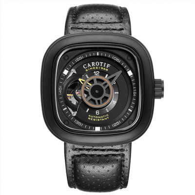 

Fashion Black Automatic Mechanical Watch Mens Watch Hollow Square Large Dial Watch