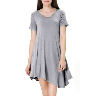 

Summer Fashion Women Casual Short Sleeve Blank Loose Plus Size 2XL T Shirts Dress