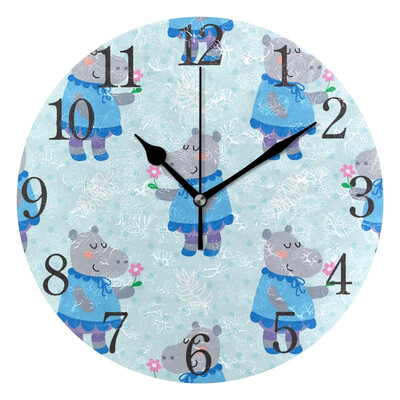 

Wall Clock Arabic Numerals Design Cartoon Hippopotamus Round
