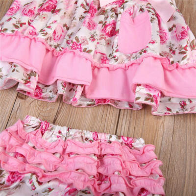 

Newborn Baby Girl Floral Ruffles Tops Pants Shorts Headband Outfits Clothes US j