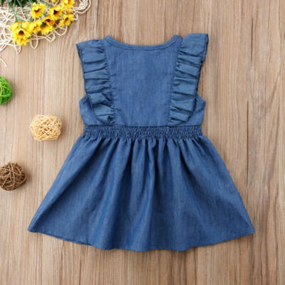 

Kids Baby Girl Dress Button Demin Gown Formal Party Dresses Summer Clothes
