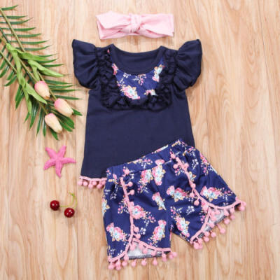 

Toddler Baby Kids Girls Sleeveless Tops T-shirt Ruffled Shorts 2Pcs Outfits Set