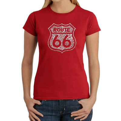 

Womens Word Art T-Shirt - Get Your Kicks on Route 66- LA Pop Art